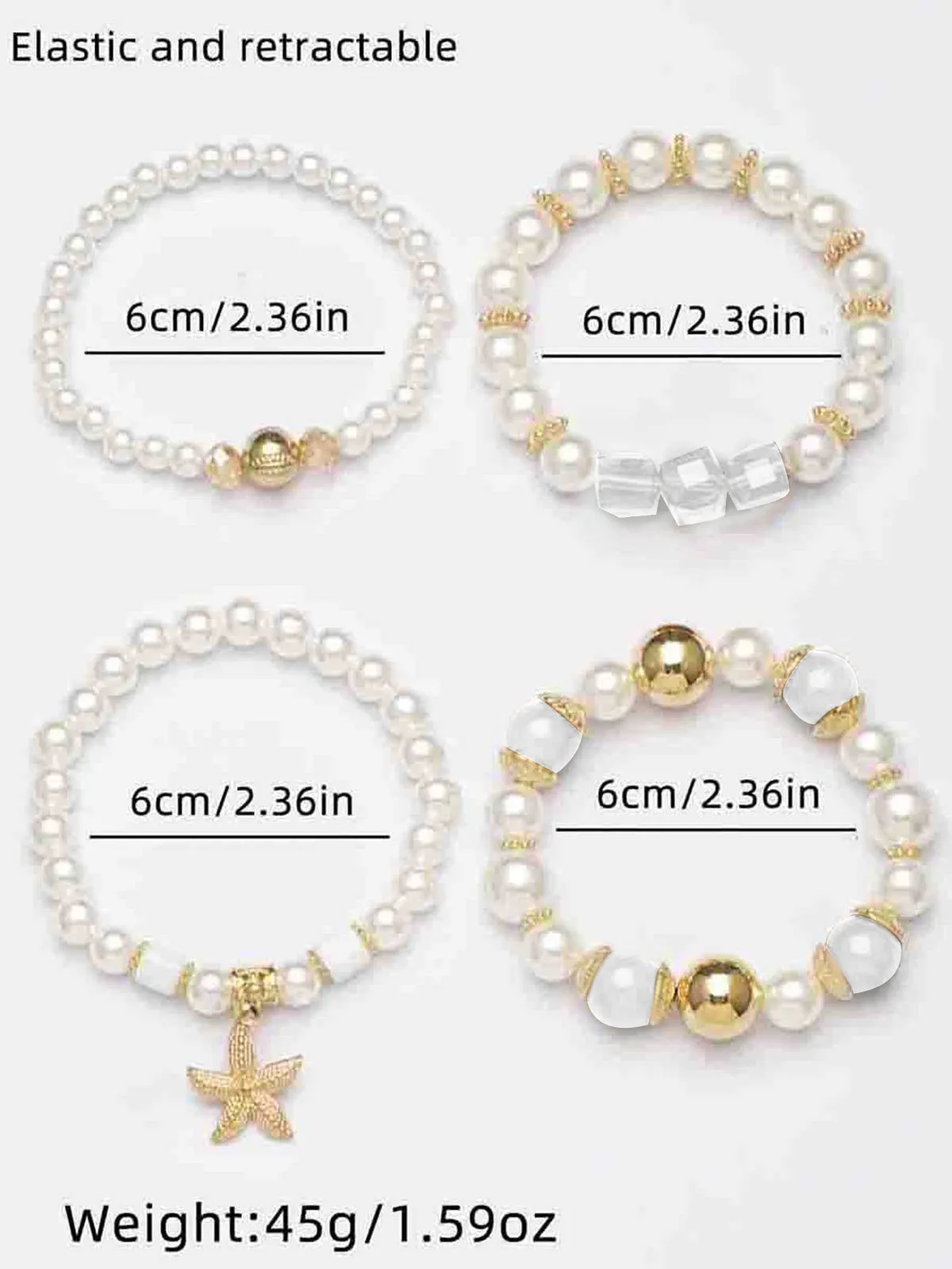4PCS Boho Starfish Faux Pearl Bracelet Set sold by Retro Stage product image thumbnail 3
