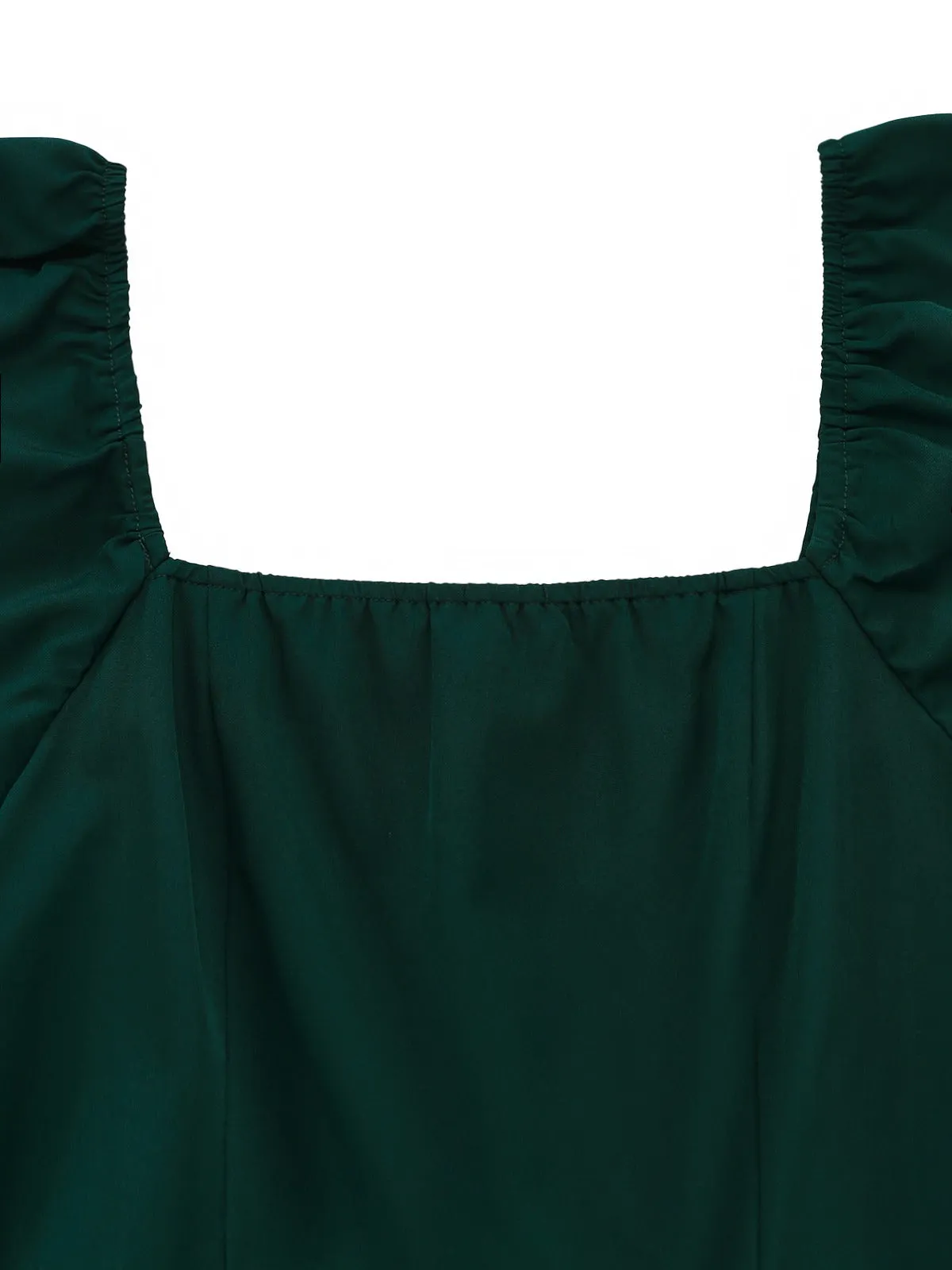 Green 1950s Solid Square Neck Puff Sleeve Dress sold by Retro Stage product image thumbnail 3