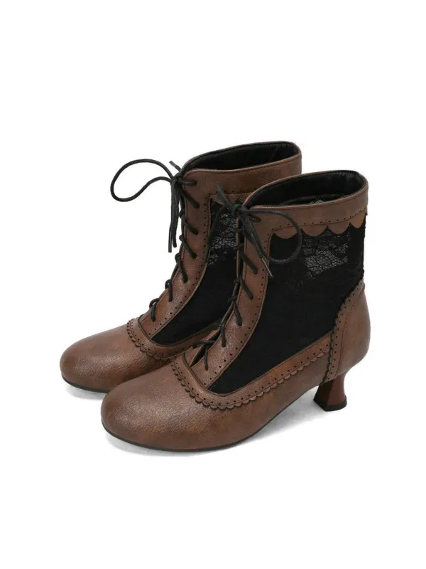Vintage Floral Lace Low-Heeled Boots sold by Retro Stage