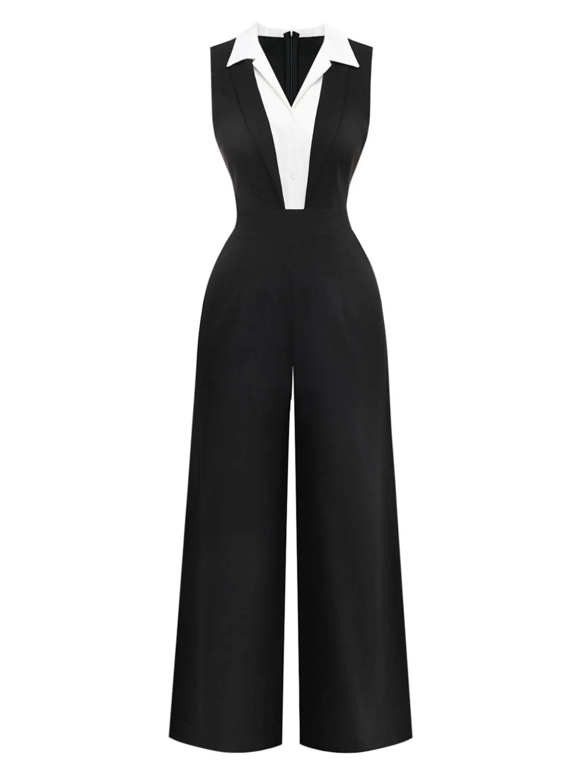 Black 1950s Colorblock Sleeveless Wide-Leg Jumpsuit sold by Retro Stage product image thumbnail 2