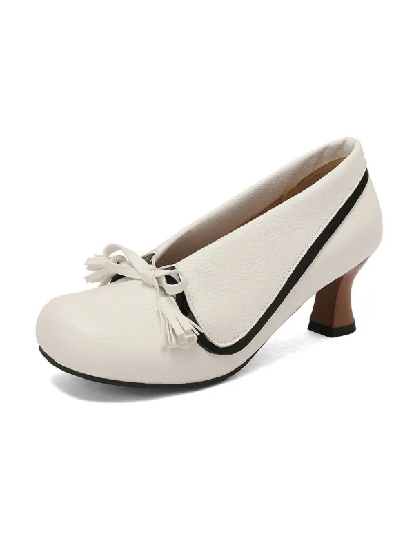 Retro Bow PU Round-Toe Chunky Heel Shoes sold by Retro Stage
