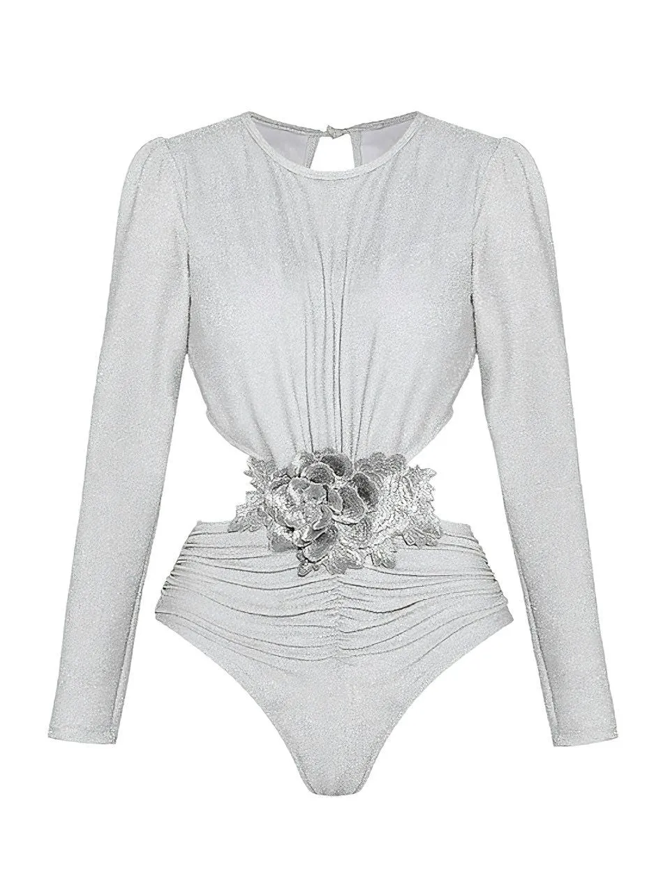 2PCS Silver 1970s 3D Floral Cutout One-Piece Swimsuit & Cover-Up sold by Retro Stage product image thumbnail 3