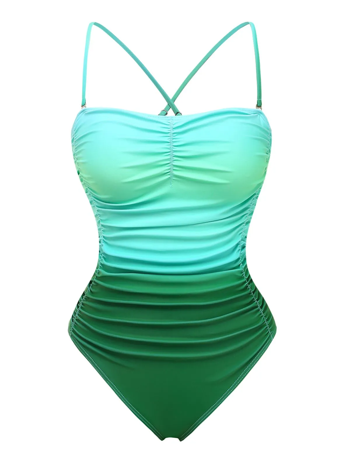 Ombre Green 1930s Ruched One-Piece Swimsuit sold by Retro Stage product image thumbnail 2