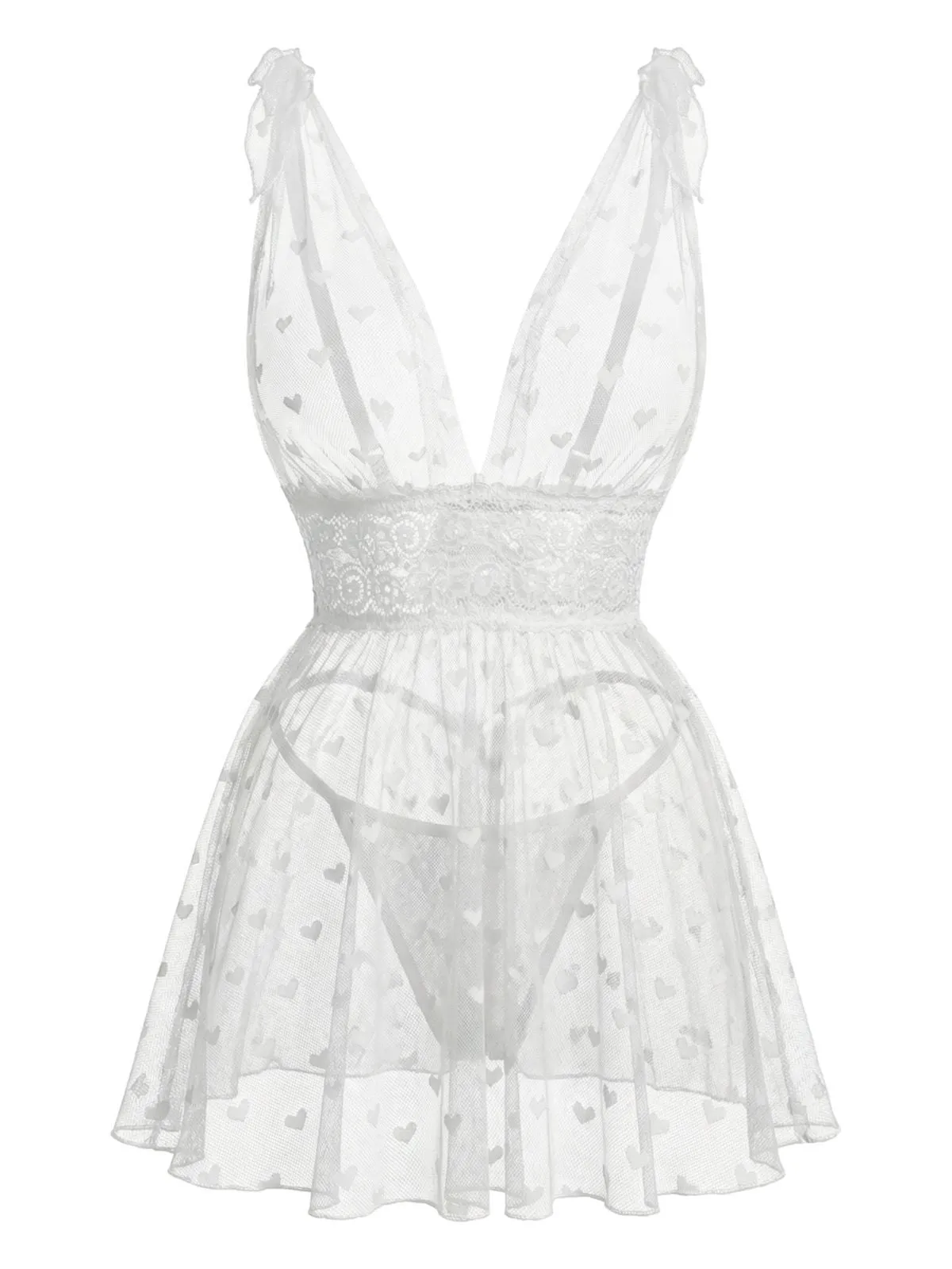 White 1960s Heart Dot Sheer Lace Sleepwear Set sold by Retro Stage product image thumbnail 2