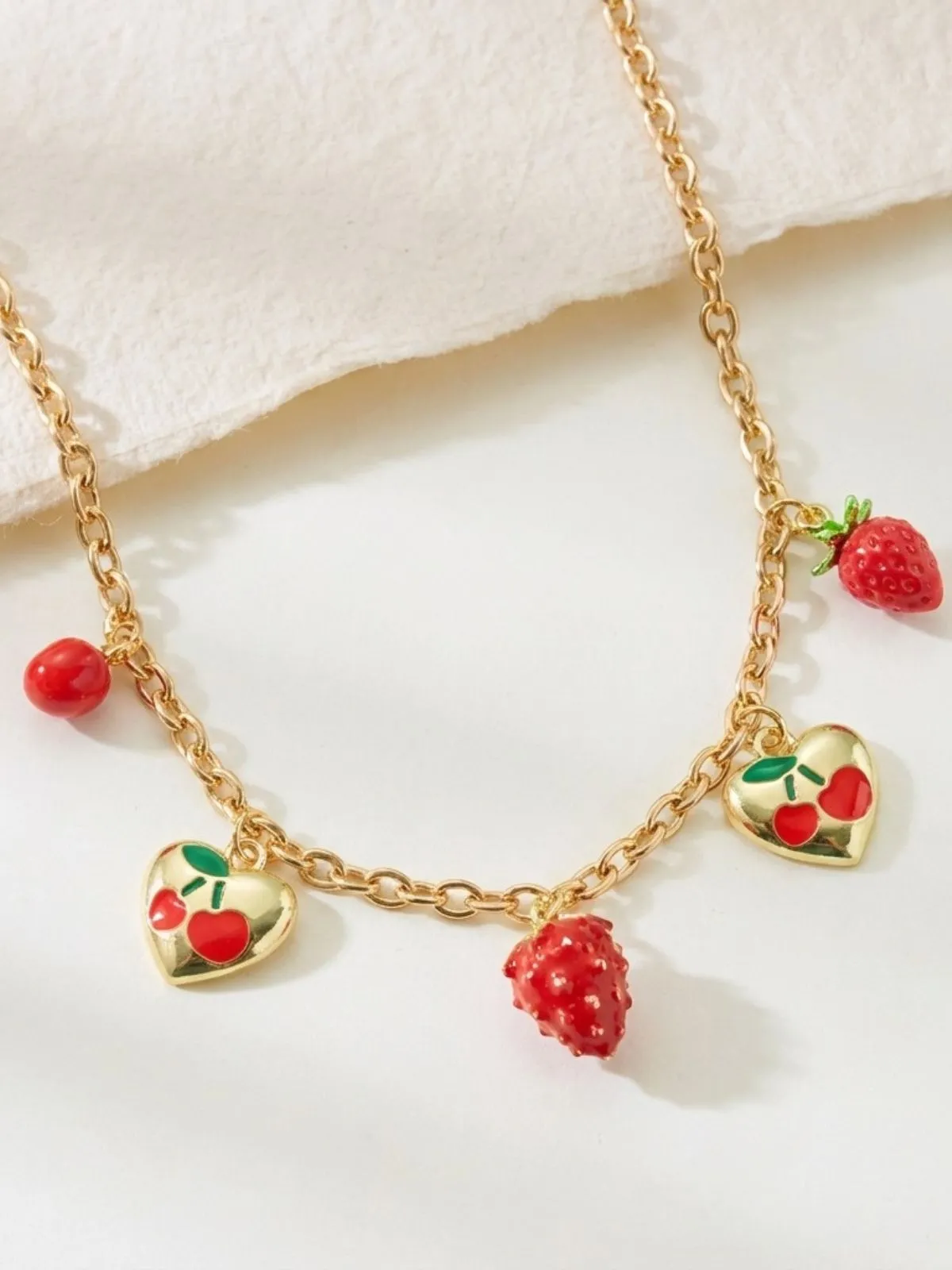 Strawberry Heart Pendant Gold Chain Necklace sold by Retro Stage product image thumbnail 4