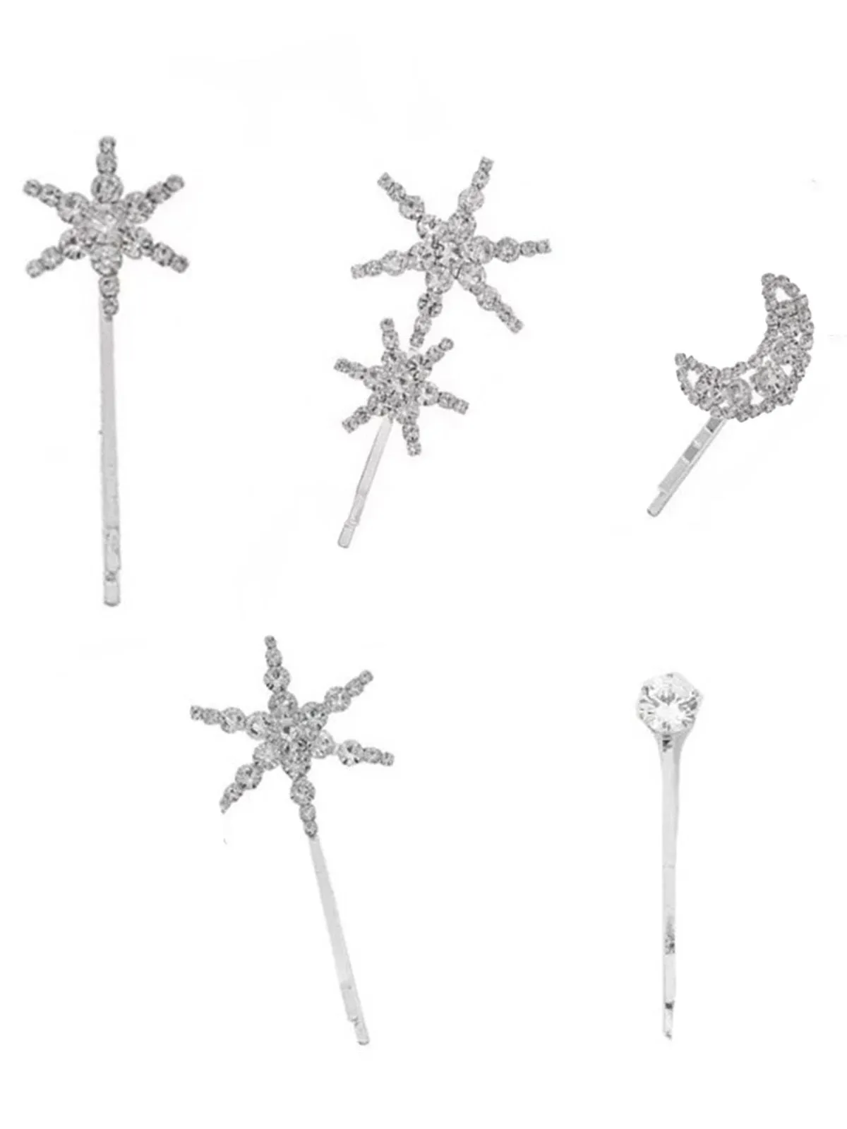 5PCS Silver Ses Crystal Star Moon HairPin Set sold by Retro Stage product image thumbnail 2