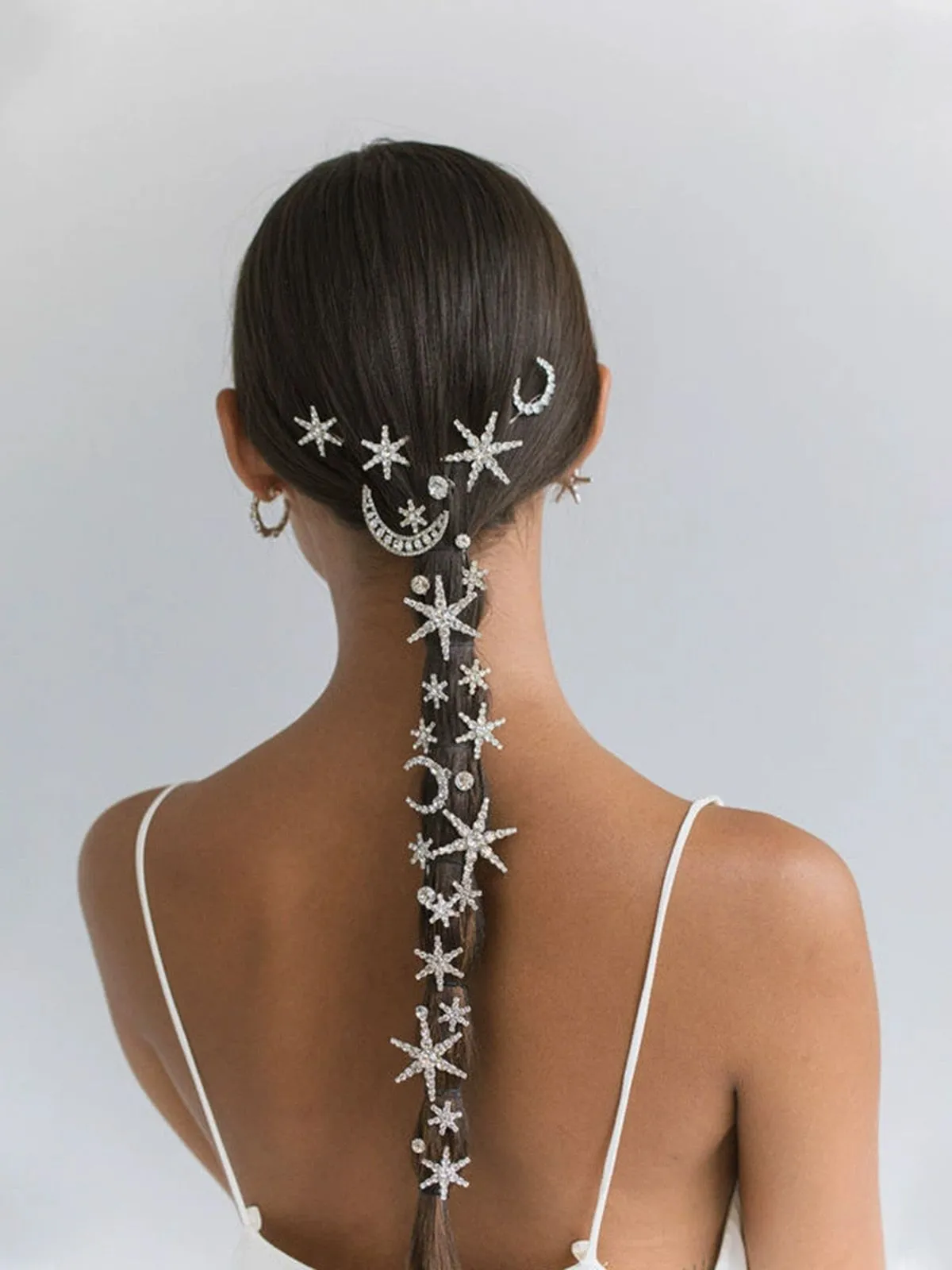 5PCS Silver Ses Crystal Star Moon HairPin Set sold by Retro Stage