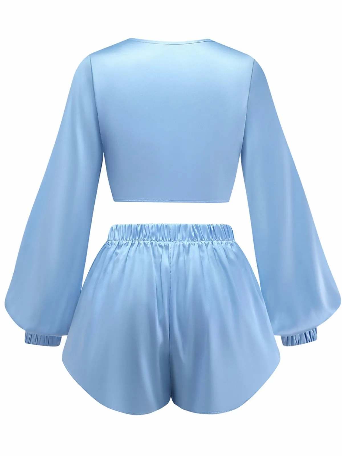 2PCS 1960s Satin Tie-Front Crop Top & Shorts sold by Retro Stage product image thumbnail 2