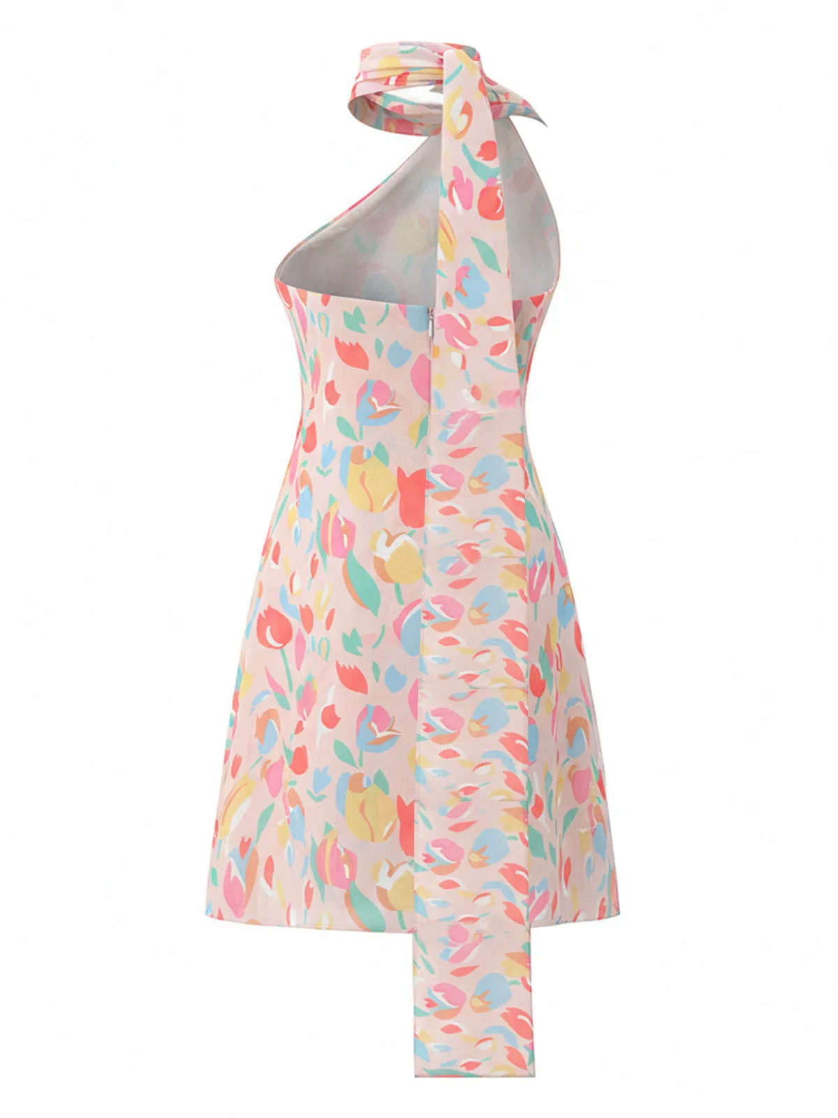 1960s One-Shoulder Colorful Tulip High-Neck Drape Dress sold by Retro Stage product image thumbnail 3