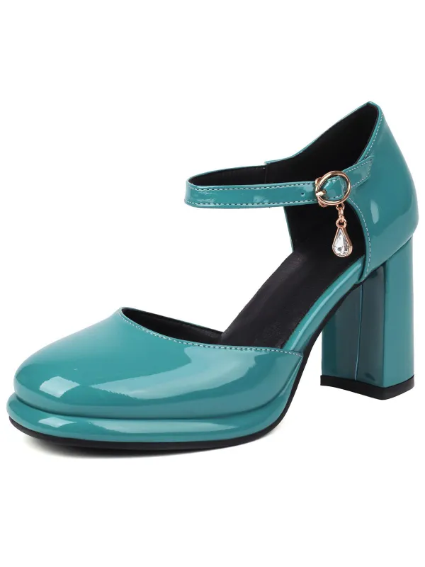 Vintage Patent leather Ankle-Strap Block Heel Pumps made by Retro Stage