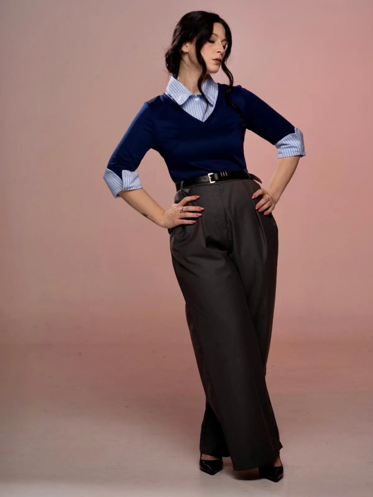 Blue & Gray 1940s Knit Colorblock 3/4 Sleeve Shirt Jumpsuit sold by Retro Stage product image thumbnail 3
