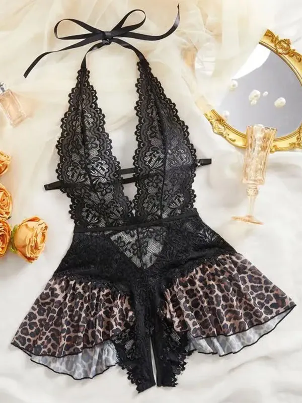 1980s Halter Lace Lingerie with Leopard Print Skirt made by Retro Stage