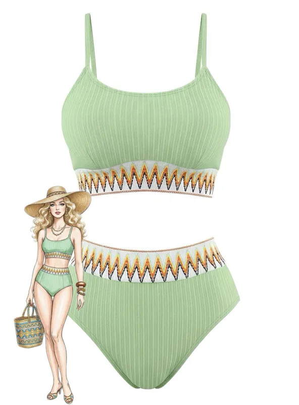 1950s Zigzag Pattern High-waisted Ribbed Bikini sold by Retro Stage