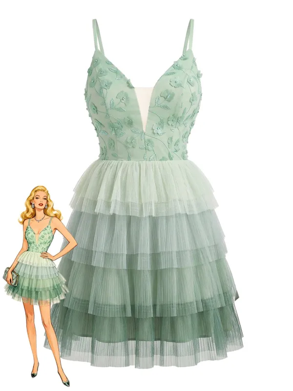 Green 1960s Layered Tulle Cake Dress made by Retro Stage