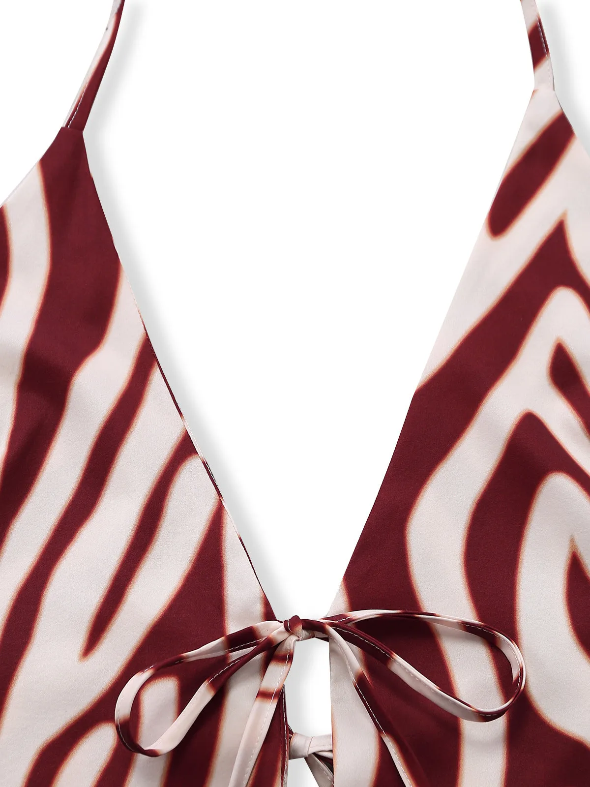 2PCS Brown 1970s Halter Deep V Striped Top & Shorts sold by Retro Stage product image thumbnail 4