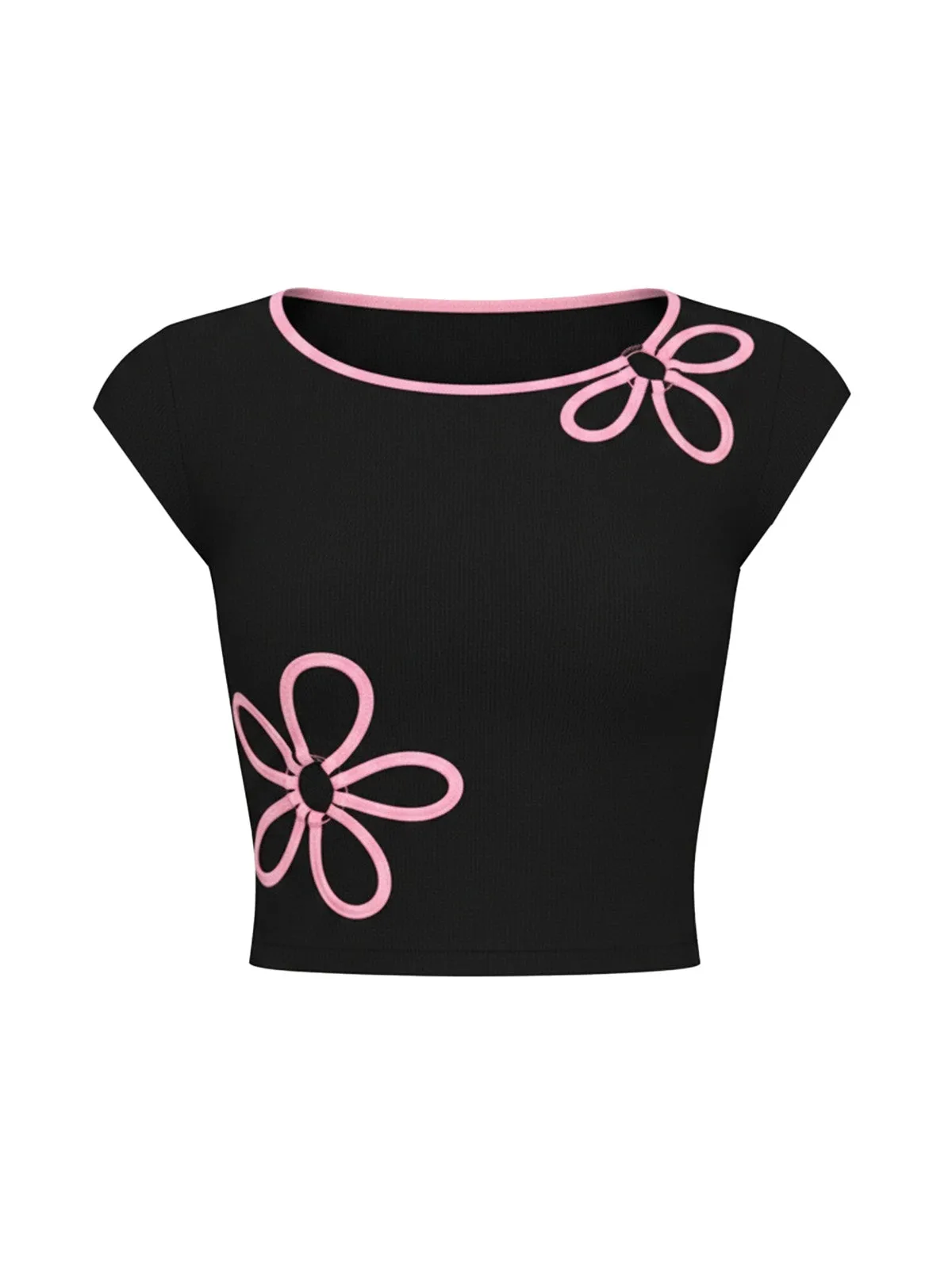 Black 1980s Cutout Flower Crop Top sold by Retro Stage product image thumbnail 2