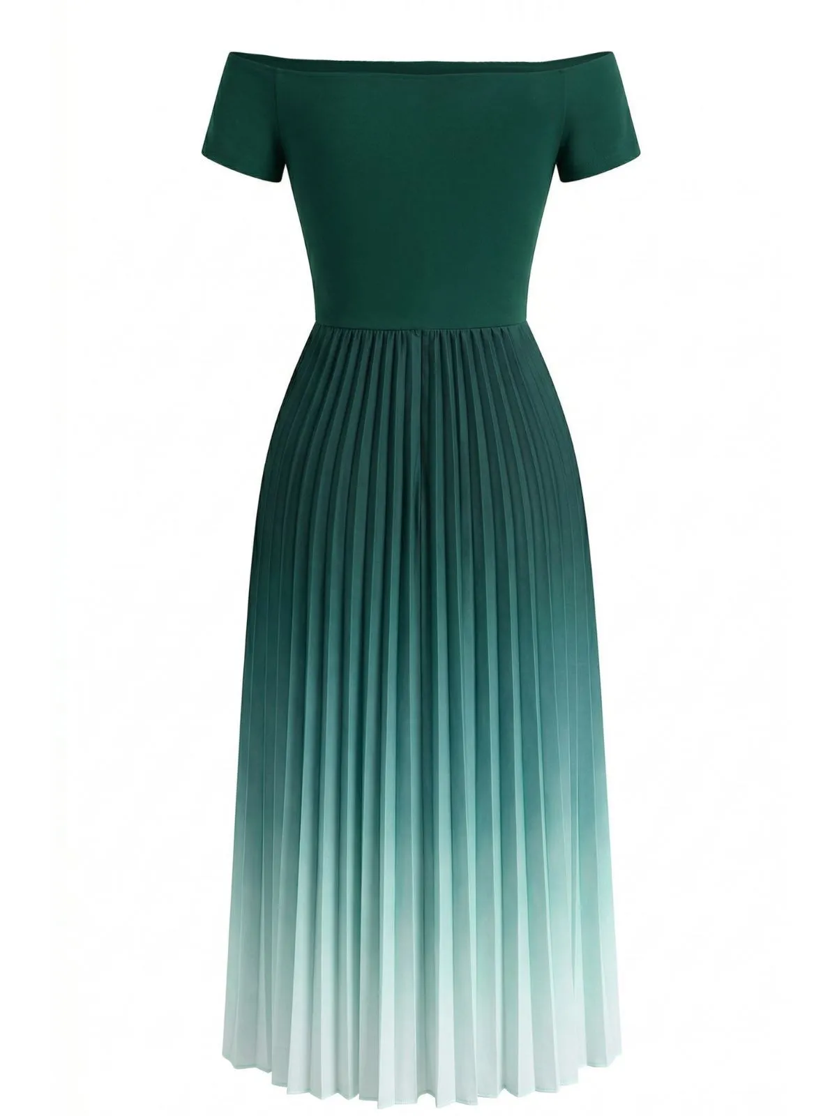 Green 1940s Off-Shoulder Pleated Gradient Dress sold by Retro Stage product image thumbnail 3