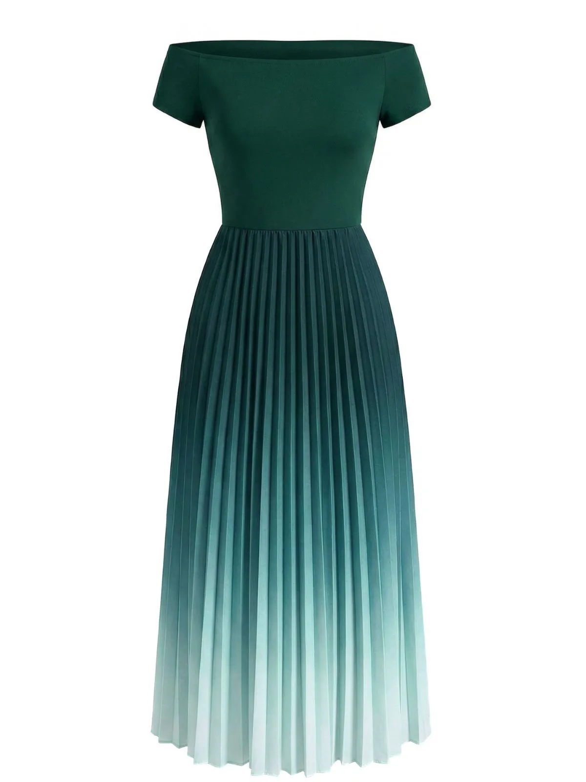 Green 1940s Off-Shoulder Pleated Gradient Dress sold by Retro Stage product image thumbnail 2