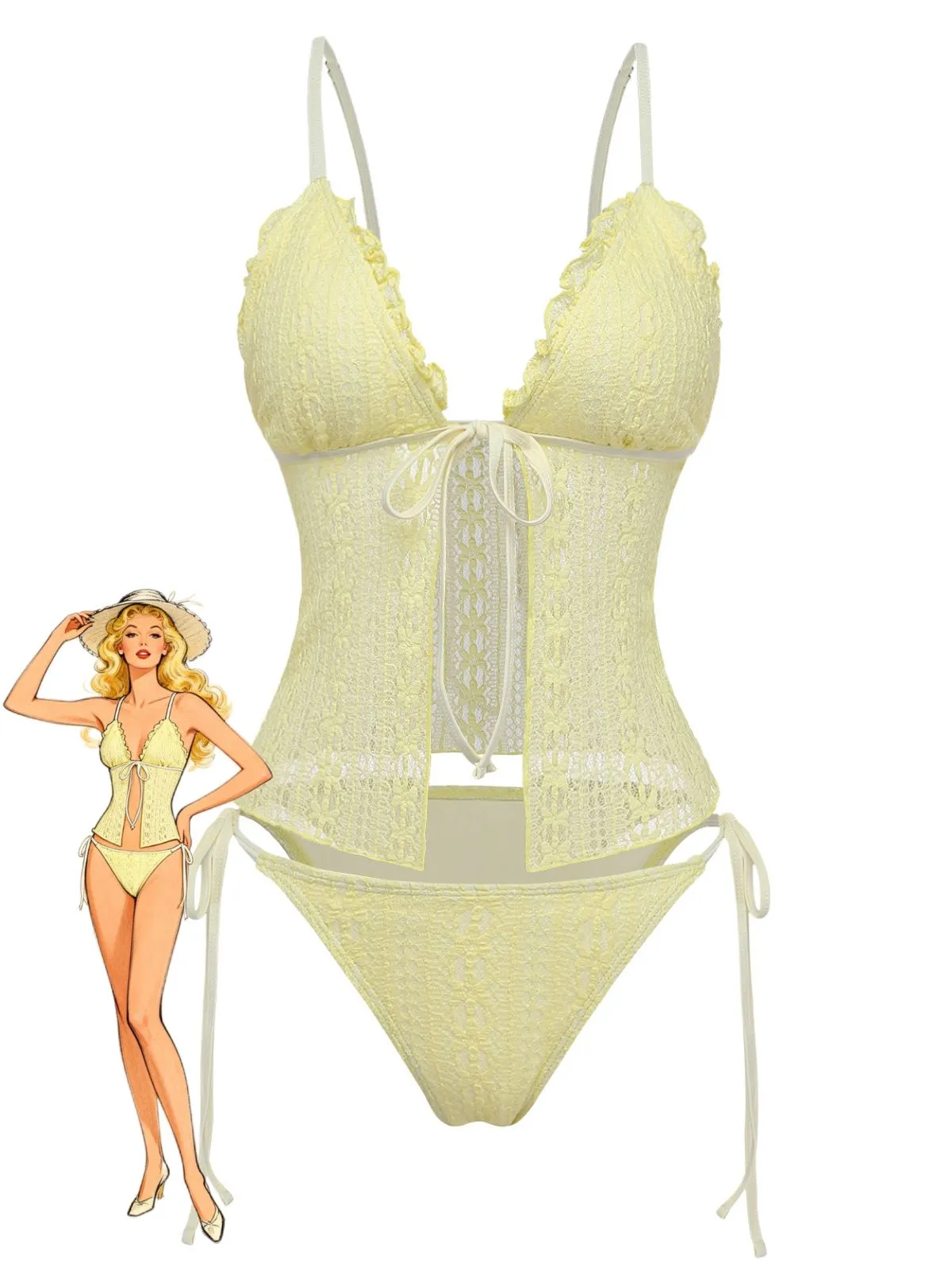 1940s Lace Knit Double-Layer Fabric Tankini Set sold by Retro Stage