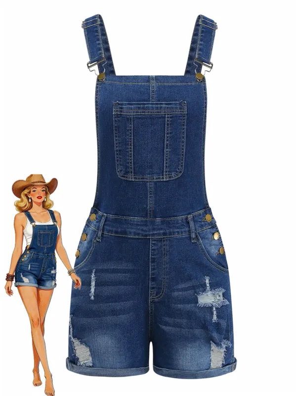1970s Stretch Ripped Denim Overall Romper made by Retro Stage