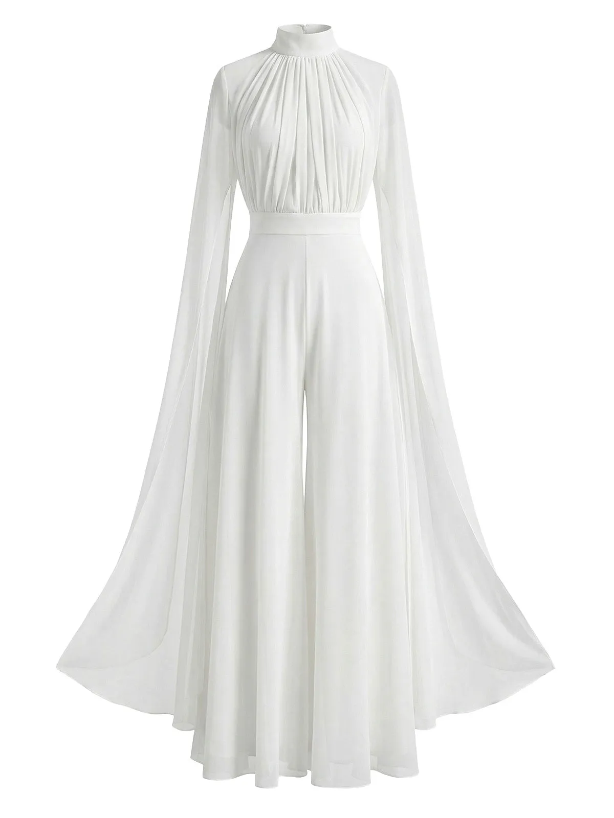 1930s Satin Long Sleeve Ruffled Hem Ruched Jumpsuit sold by Retro Stage product image thumbnail 4