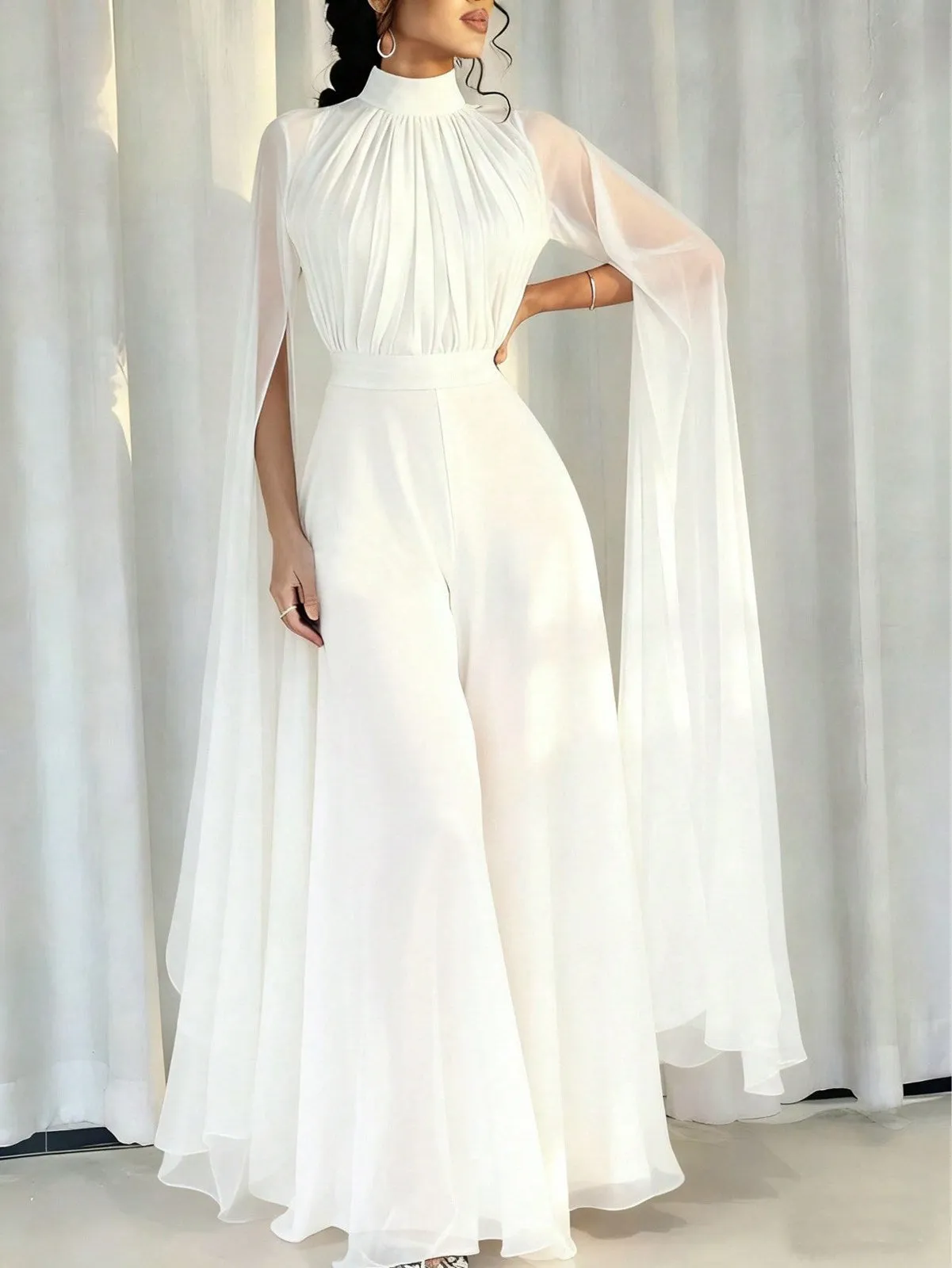 1930s Satin Long Sleeve Ruffled Hem Ruched Jumpsuit sold by Retro Stage product image thumbnail 5