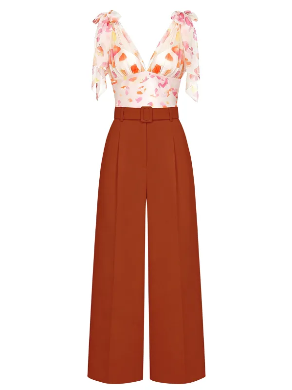 [Pre-Sale] Orange 1970S Tie-Shoulder Petal Belted Jumpsuit made by Retro Stage