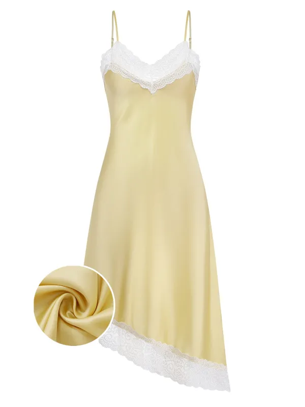 [Pre-Sale] Yellow 1930s V-Neck Lace Asymmetric Nightgown made by Retro Stage