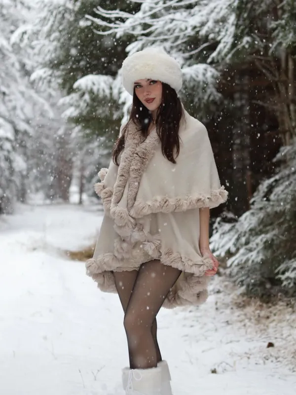 1950s Fur Collar Double Layer Cape Shawl made by Retro Stage