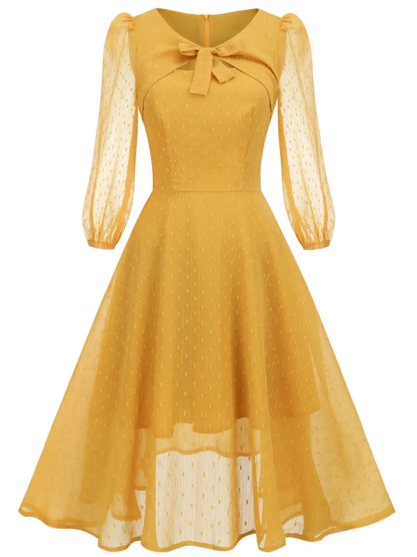 Yellow 1950s Transparent Sleeve Patchwork Dress made by Retro Stage