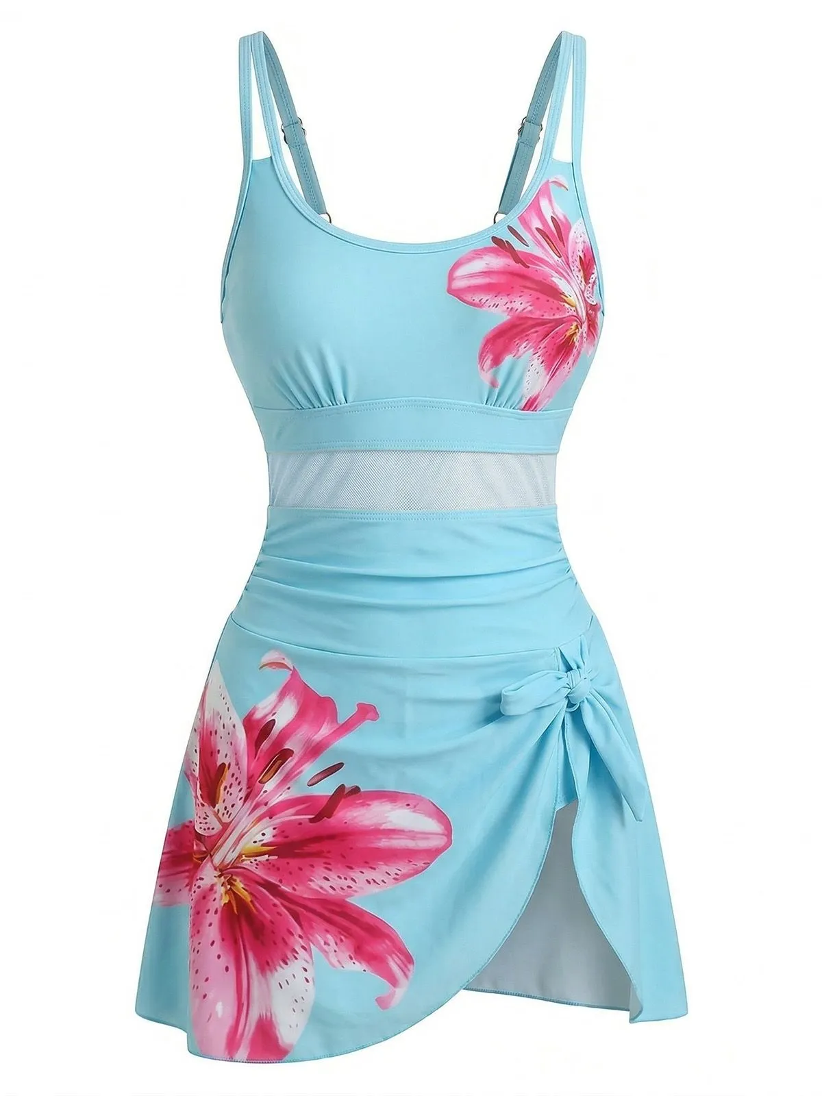 1940s Floral Strappy Scoop-Neck Tie Mesh Swim Dress sold by Retro Stage product image thumbnail 2