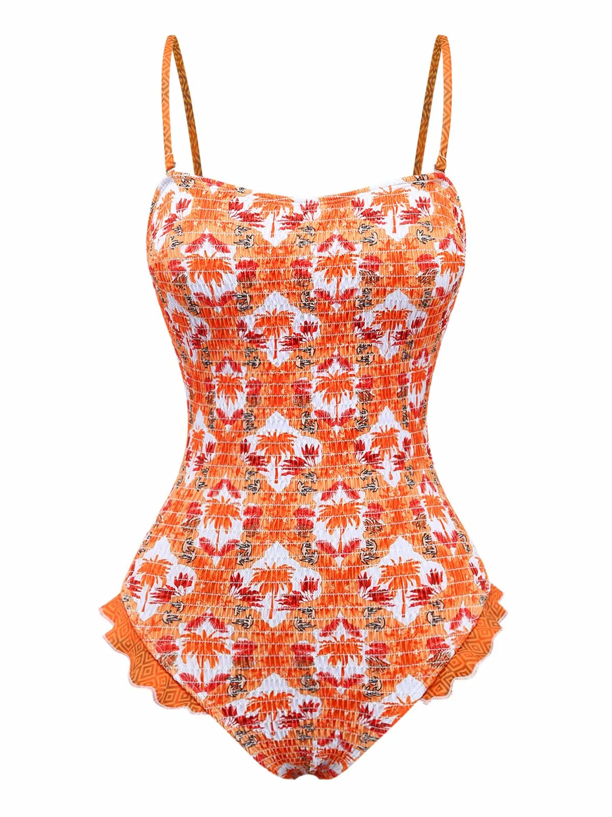 Orange 1960s Tropical Coconut Palm Tree Print Swimsuit sold by Retro Stage product image thumbnail 2