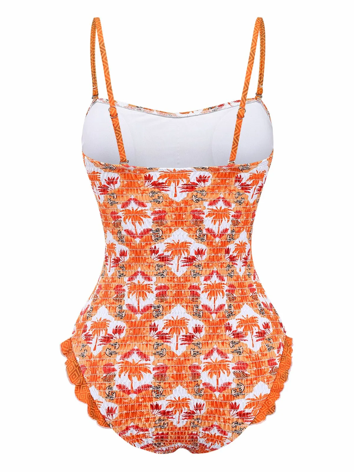 Orange 1960s Tropical Coconut Palm Tree Print Swimsuit sold by Retro Stage product image thumbnail 3