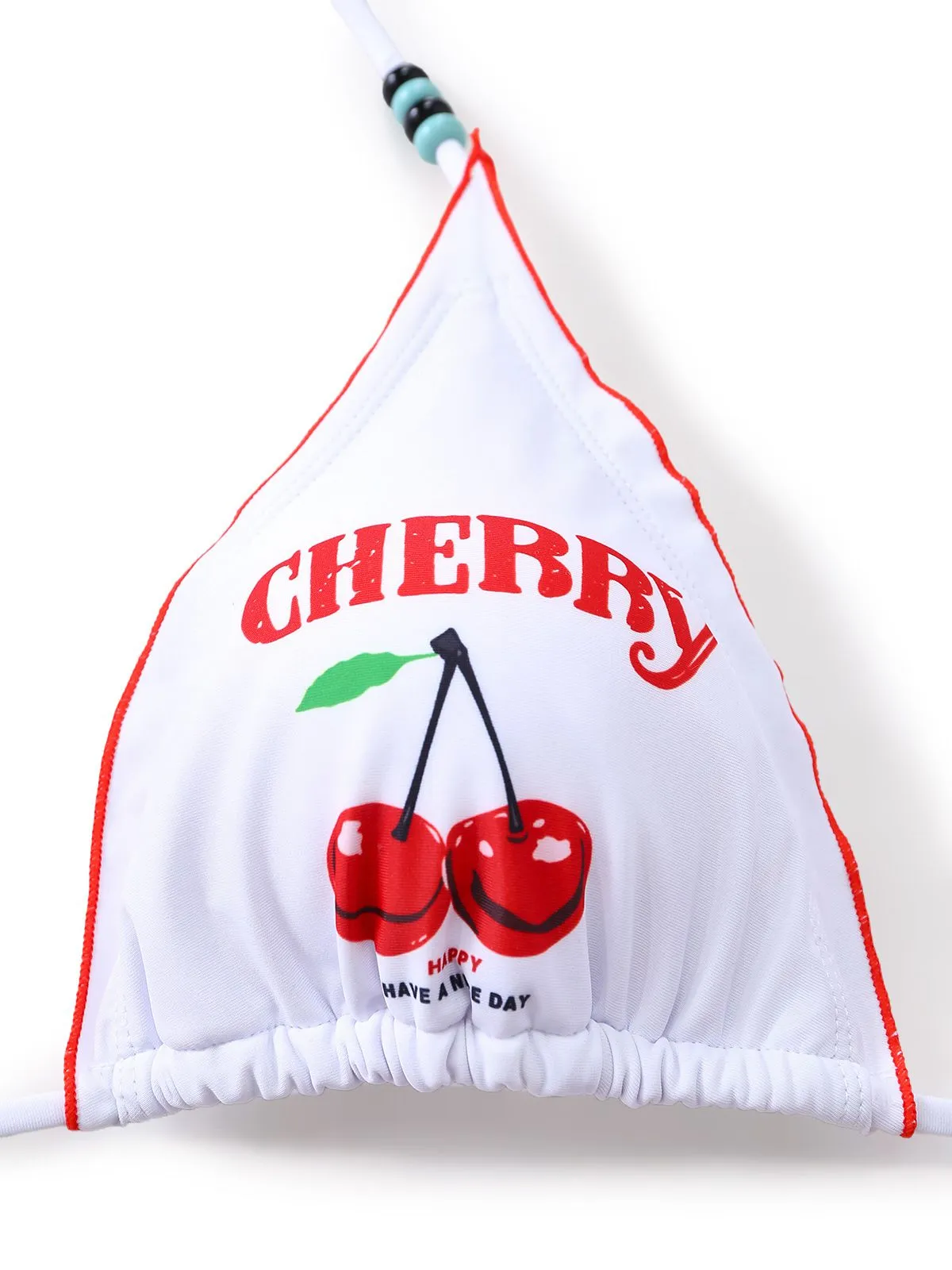 White 1970s Cherry Print Tie-Halter Bikini Set sold by Retro Stage product image thumbnail 4