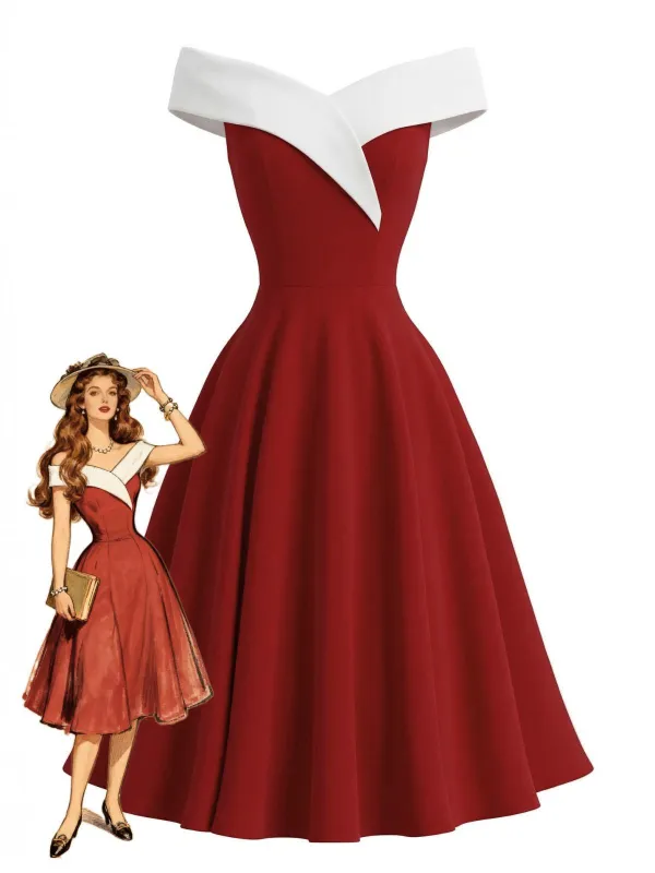 1950s Off-Shoulder Sleeveless ColorBlock Dress made by Retro Stage