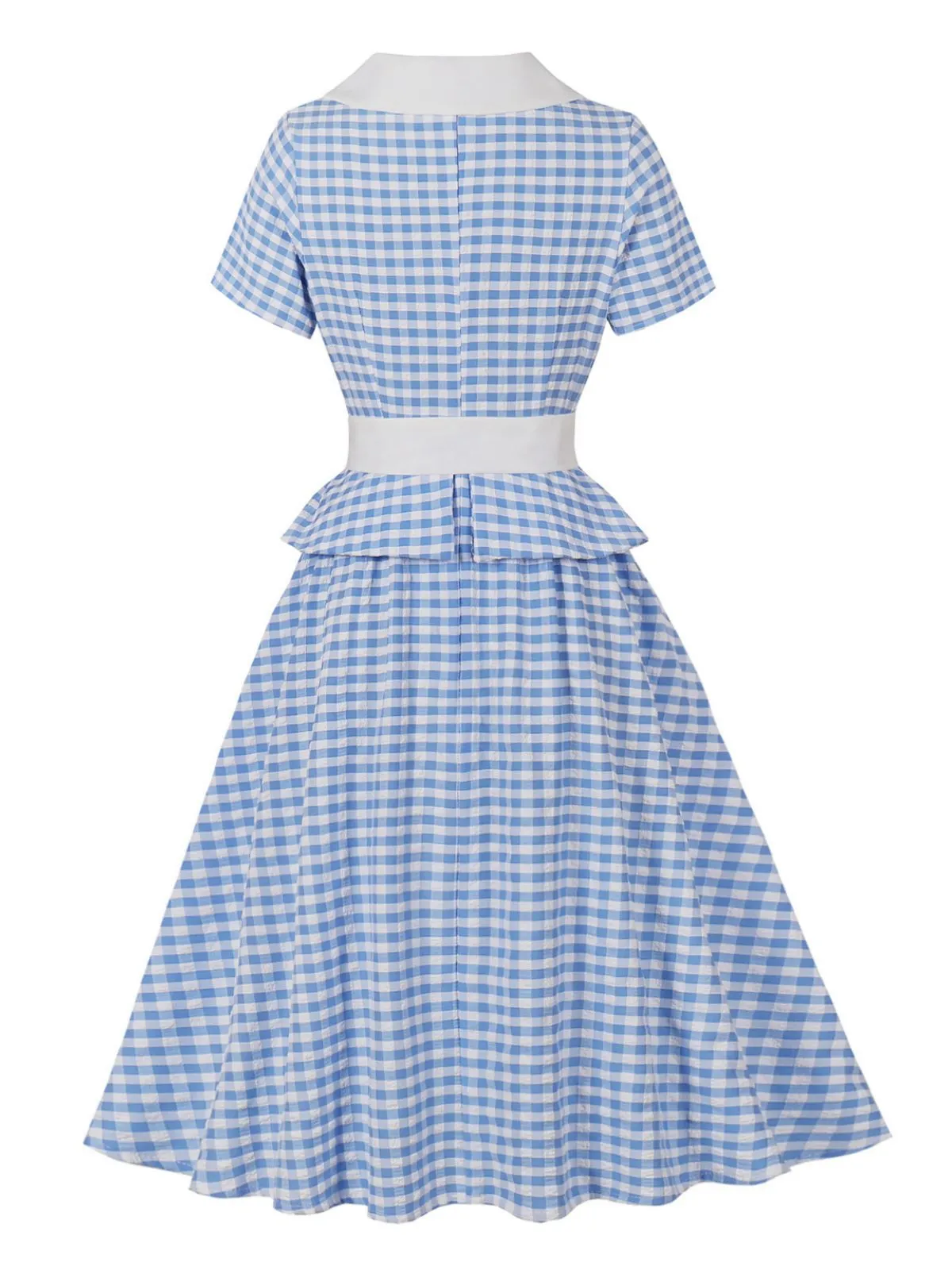 Blue 1950s Gingham Plaid Ruffle Swing Dress sold by Retro Stage product image thumbnail 4