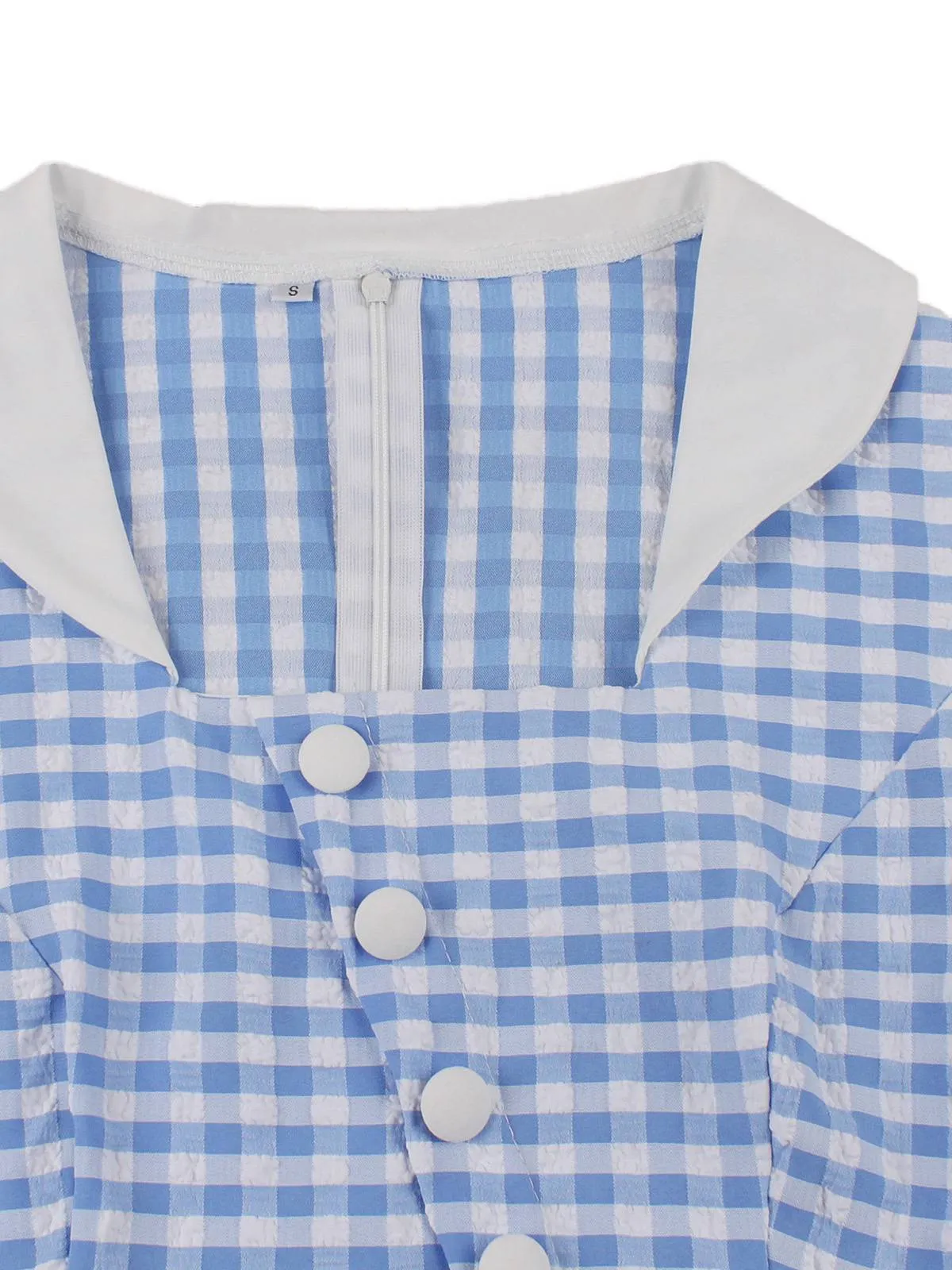 Blue 1950s Gingham Plaid Ruffle Swing Dress sold by Retro Stage product image thumbnail 5