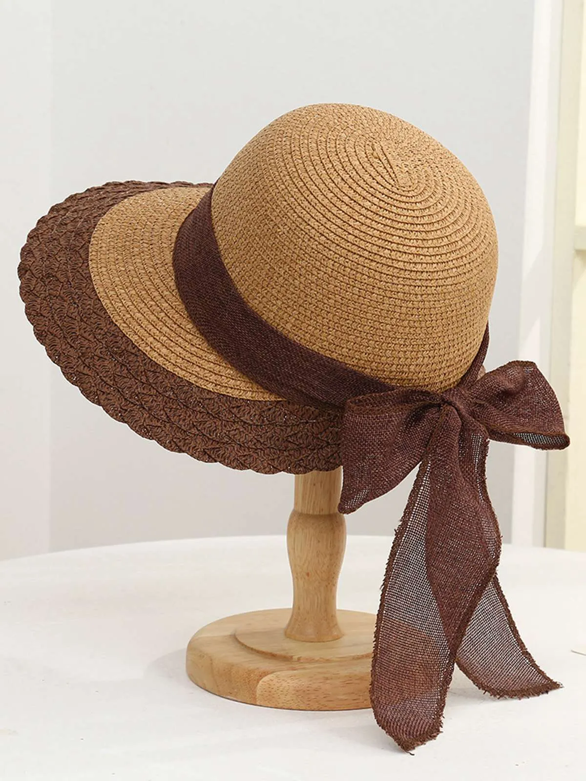 Vintage Two-Tone Straw Sun Hat sold by Retro Stage