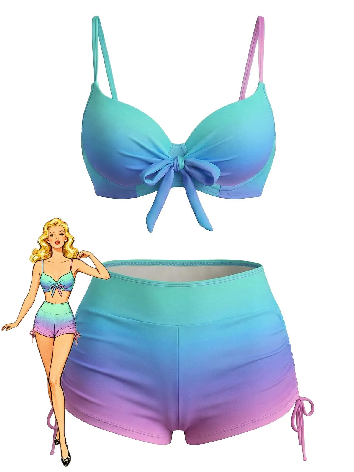 1960s Gradient Lace-Up Trunks Bikini Set sold by Retro Stage