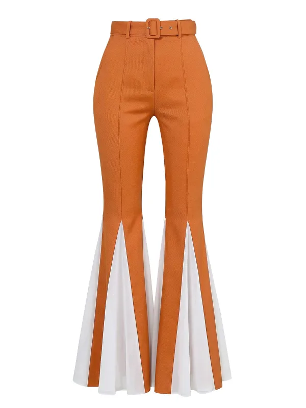 [Pre-Sale] Orange 1970s Solid Patchwork Belted Flare Pants made by Retro Stage