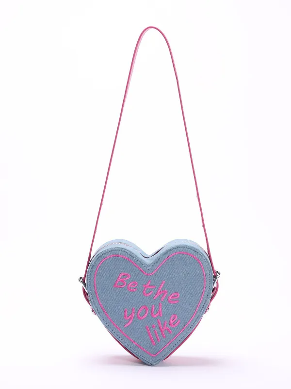 Vintage Denim Letter Embroidered Sling Heart Bag made by Retro Stage