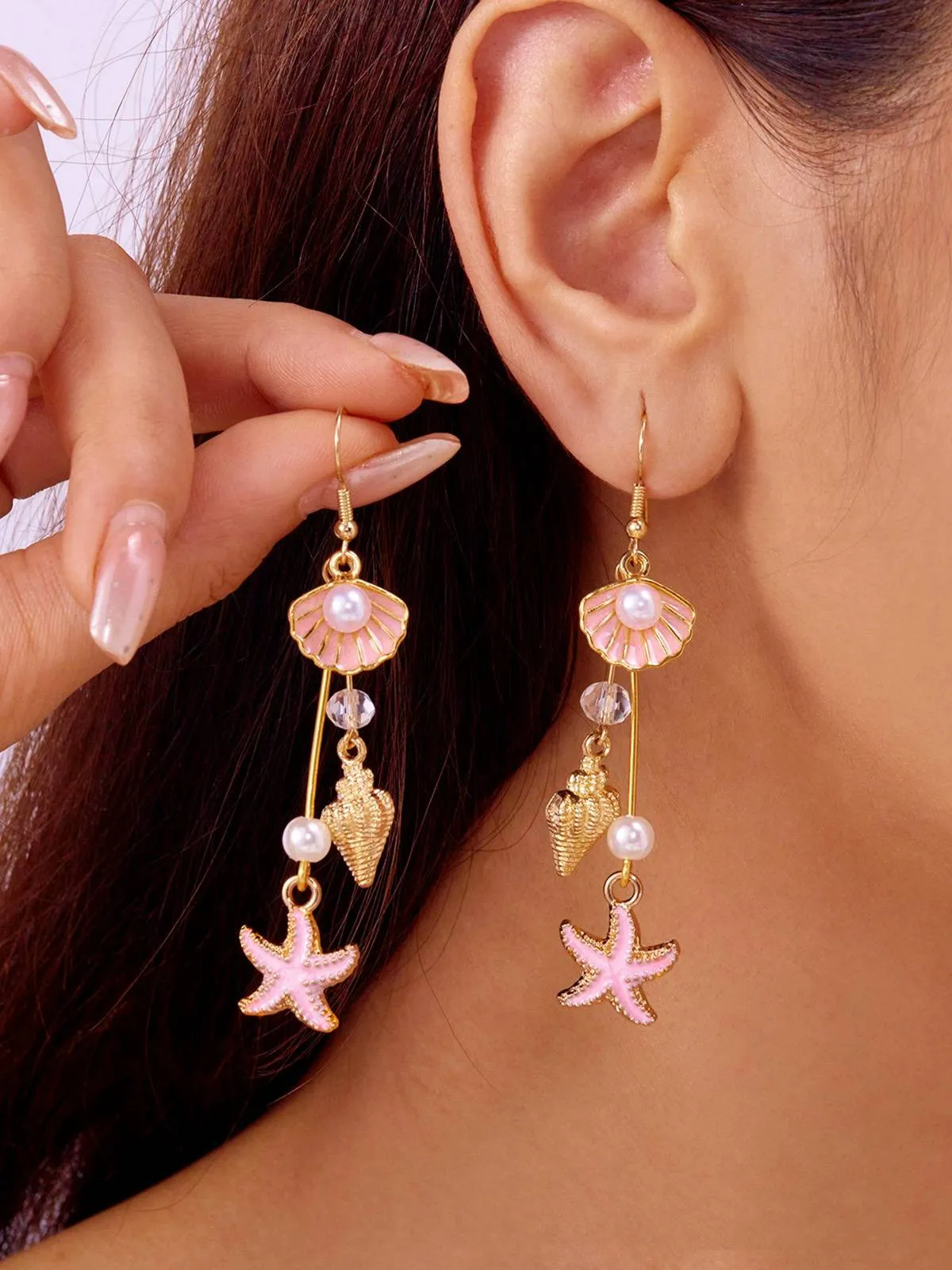 Vintage Alloy Starfish & Conch & Pearl Earrings sold by Retro Stage product image thumbnail 5