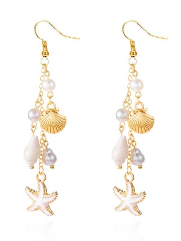 Vintage Alloy Starfish & Conch & Pearl Earrings made by Retro Stage