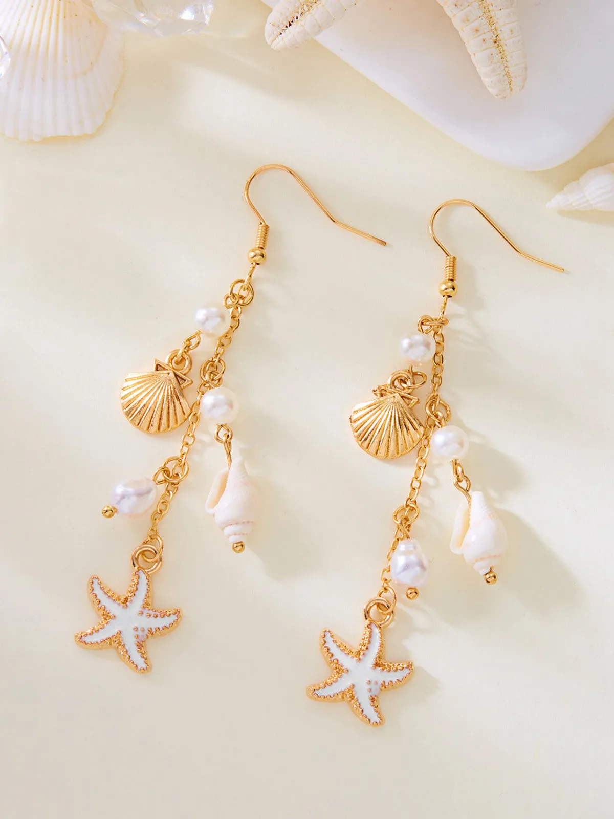 Vintage Alloy Starfish & Conch & Pearl Earrings sold by Retro Stage product image thumbnail 3