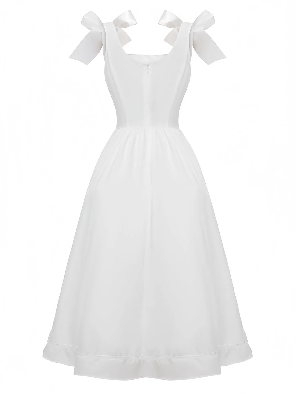 White 1940s Solid Lace-Up Button Dress sold by Retro Stage product image thumbnail 3