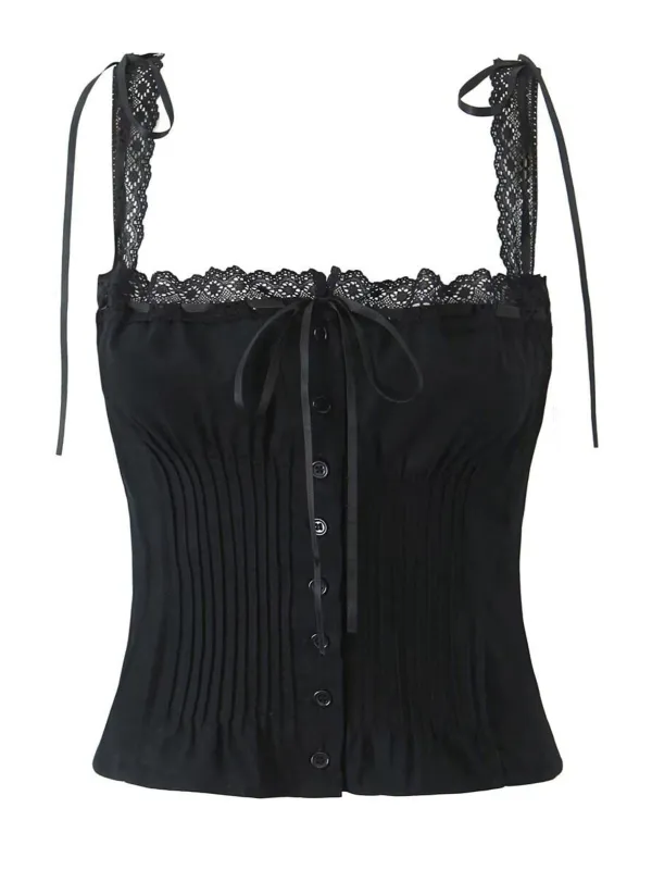 1930s Lace Patchwork Square Neck Pleated Camisole made by Retro Stage