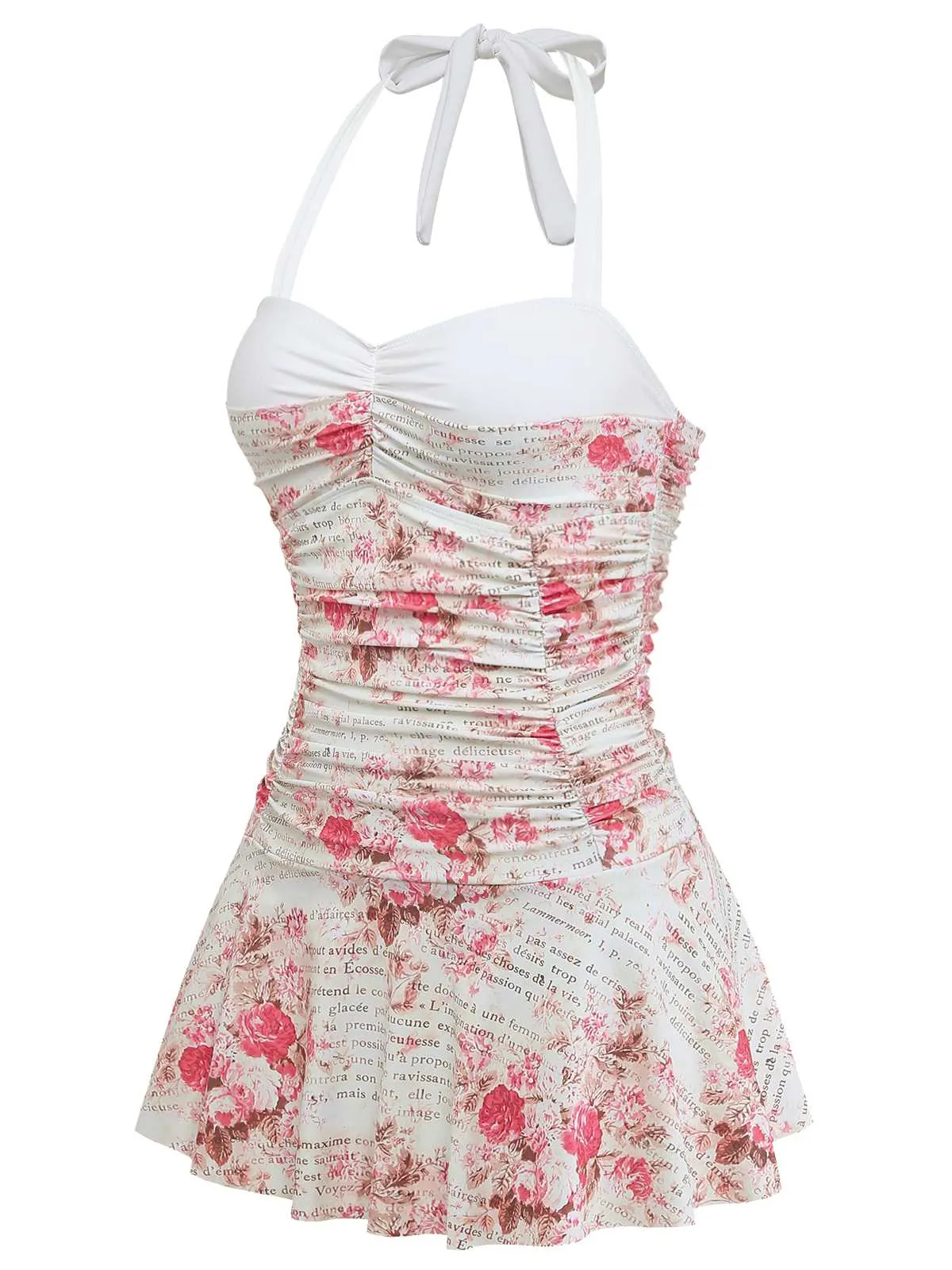 1950s Halter Roses Ruched Tummy Control Swimdress sold by Retro Stage product image thumbnail 3