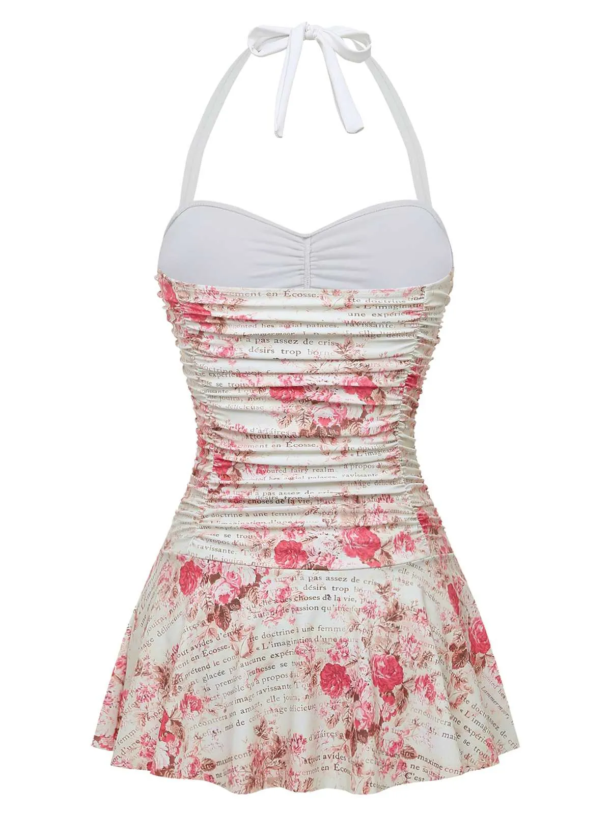 1950s Halter Roses Ruched Tummy Control Swimdress sold by Retro Stage product image thumbnail 4