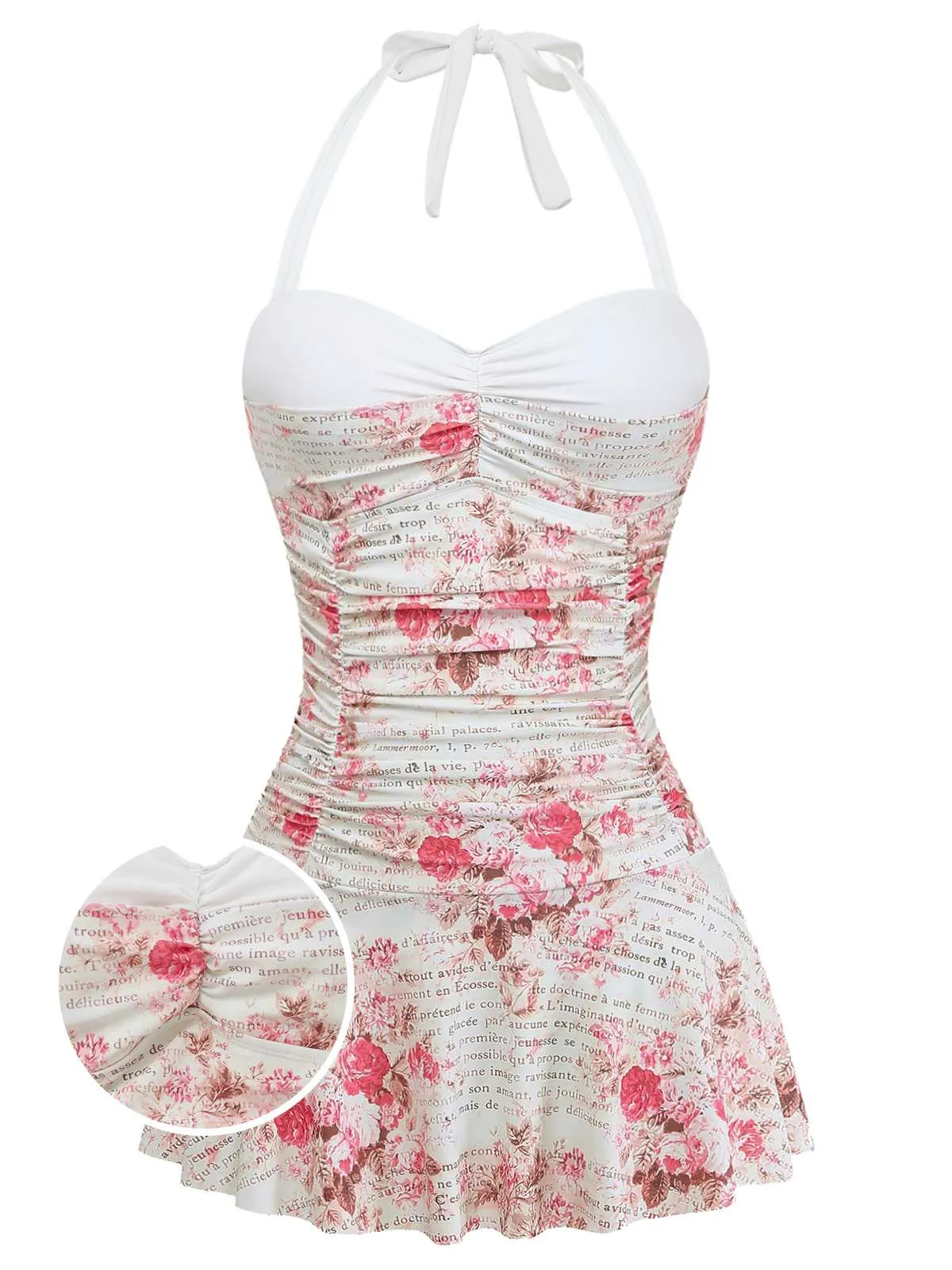 1950s Halter Roses Ruched Tummy Control Swimdress sold by Retro Stage product image thumbnail 2