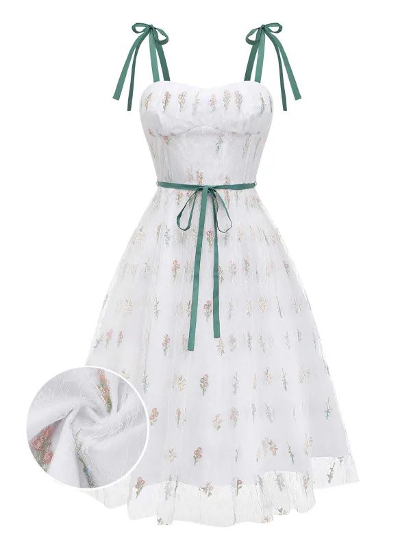 [Pre-Sale] White 1950s Spaghetti Strap Lace Embroidered Floral Dress made by Retro Stage